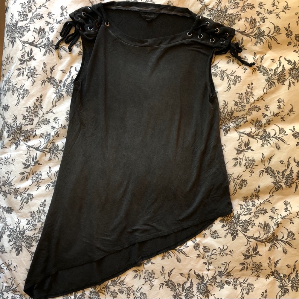 Rock and Republic asymmetrical lace up sleeve tank